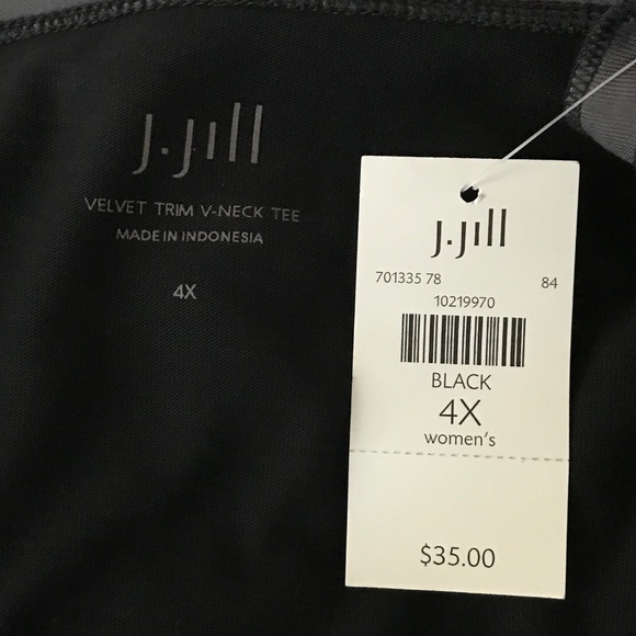 J. JILL Velvet Trim V-Neck Tee Long Sleeve Cotton Black NWT Women’s Plus Size 4X - Picture 8 of 15